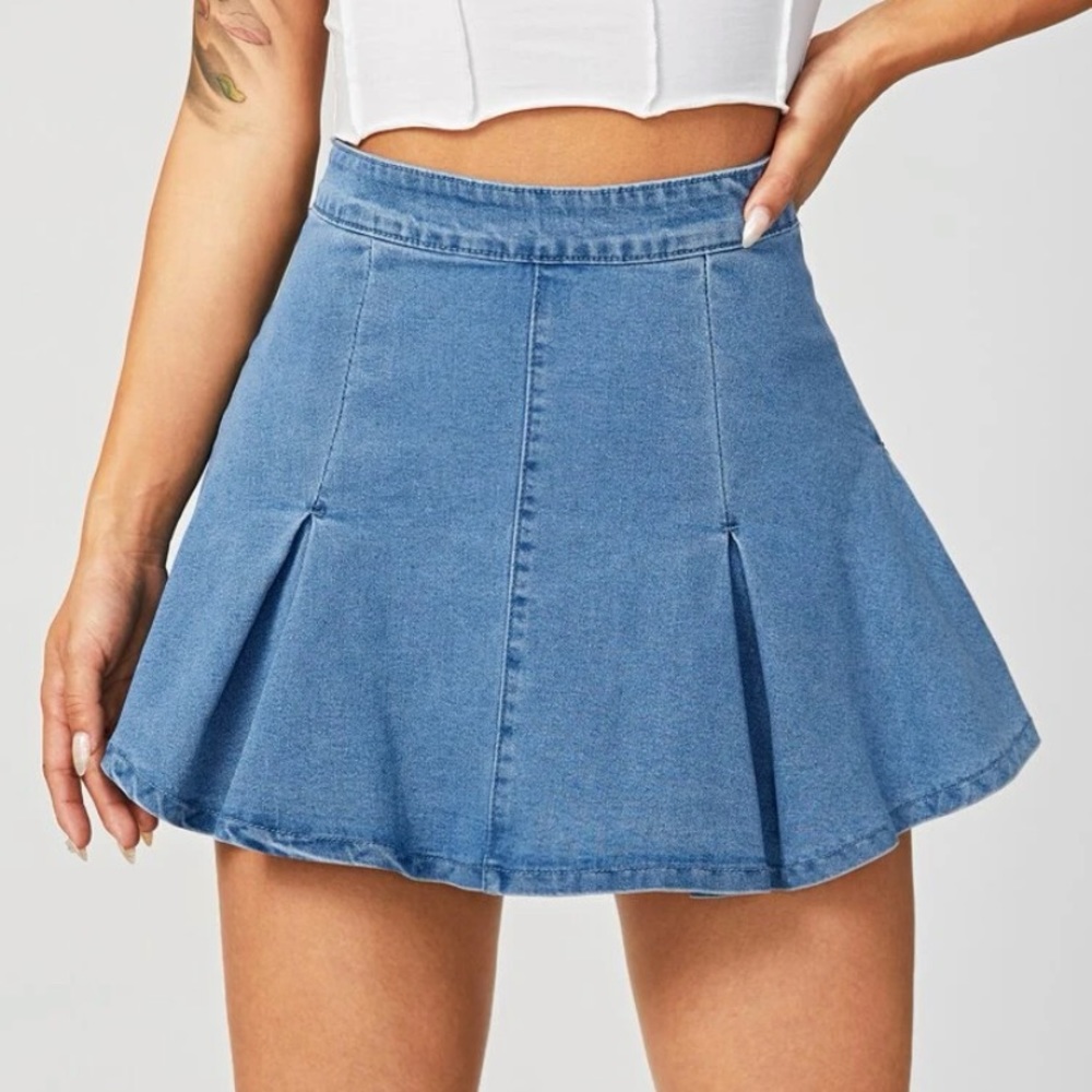 Petite Denim Flare Mini Skirt